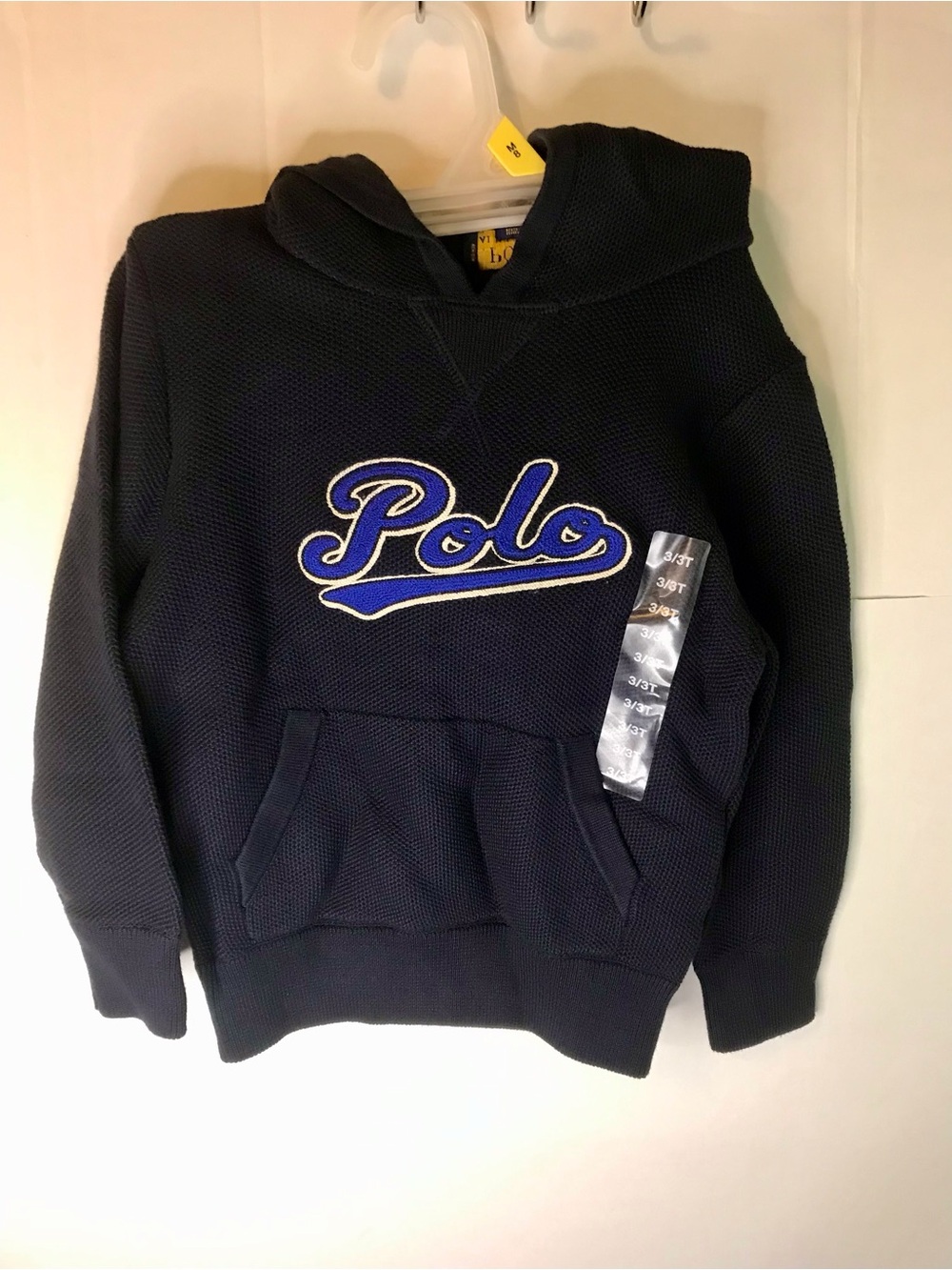 Polo by Ralph Lauren Navy Hooded Knit Sweater with Script Logo